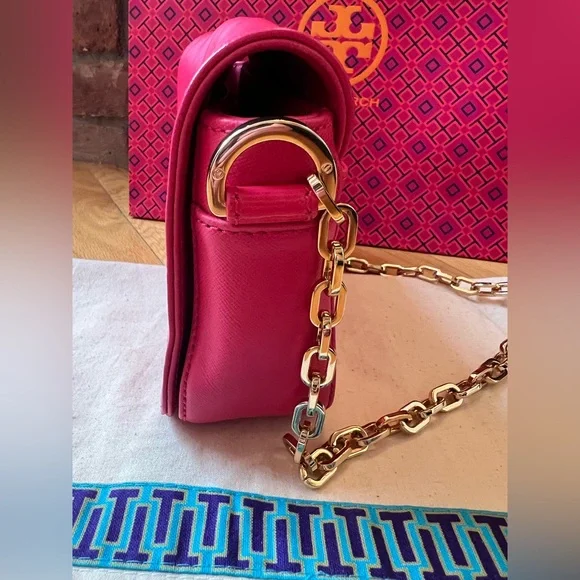 Tory Burch Pink Saffiano Robinson Chain Mini Crossbody Bag - Picture 5 of 13